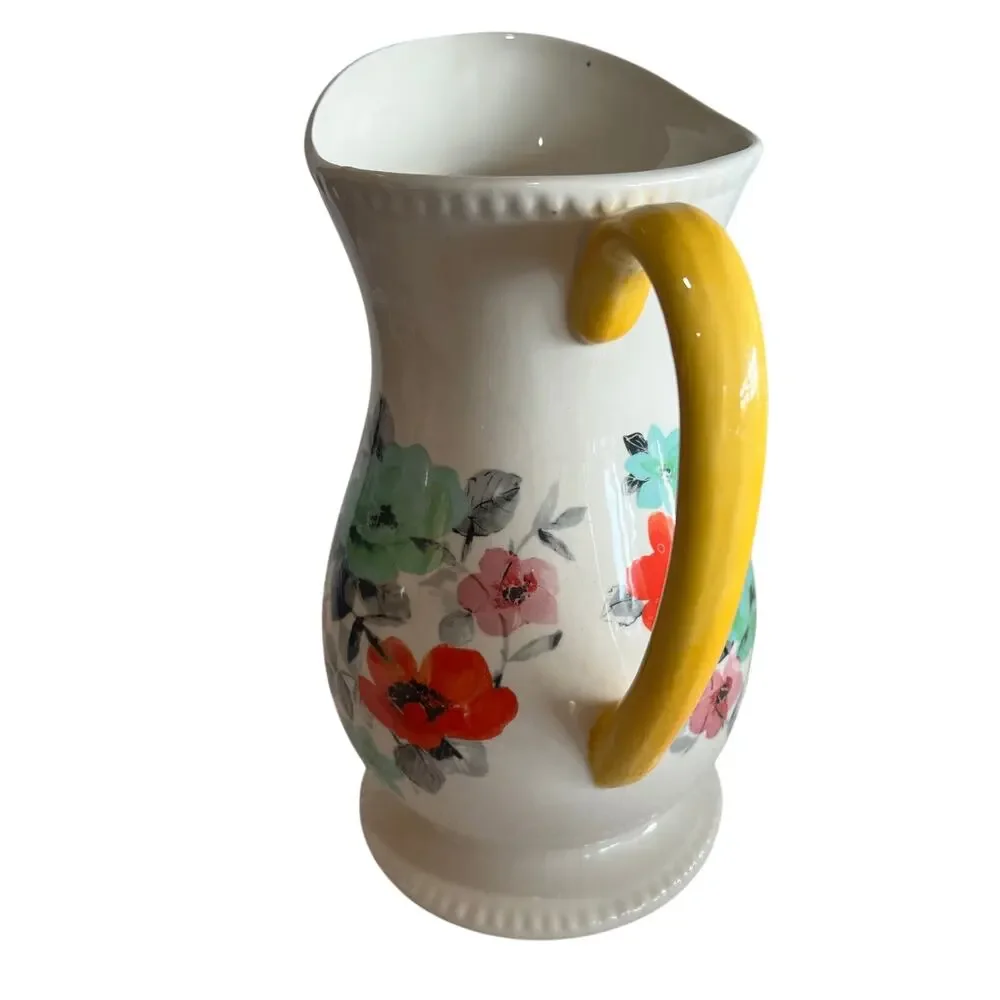 Retired Pioneer Woman Pitcher Stoneware Yellow Flea Market Floral 2 Qt